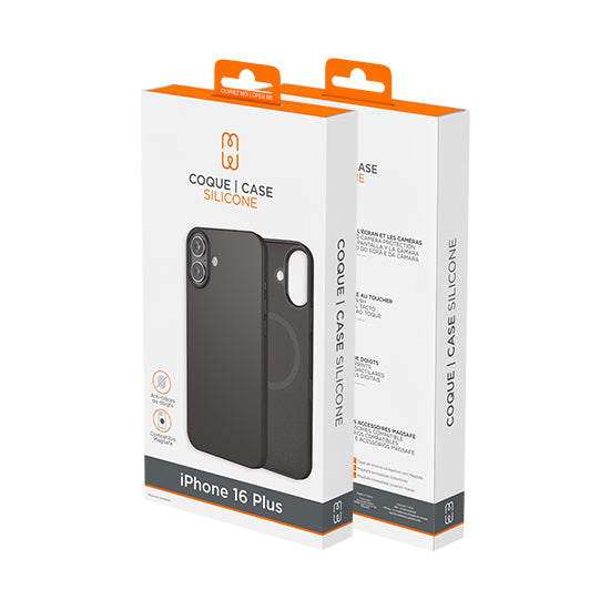 Coque silicone MagSafe iPhone 16 Plus Noir