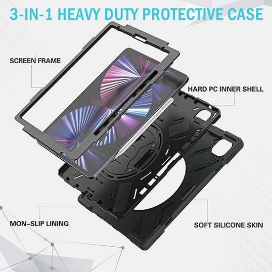 Coque Securit Rotative iPad Pro 12.9 (2021/22 - 5/6th gen) Noir Polybag